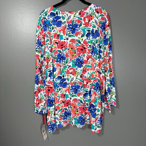 Ruby Rd. NWT Boho Red & Blue Floral Embroidered Trim Top - 2X - Womens Plus Size - Picture 6 of 6